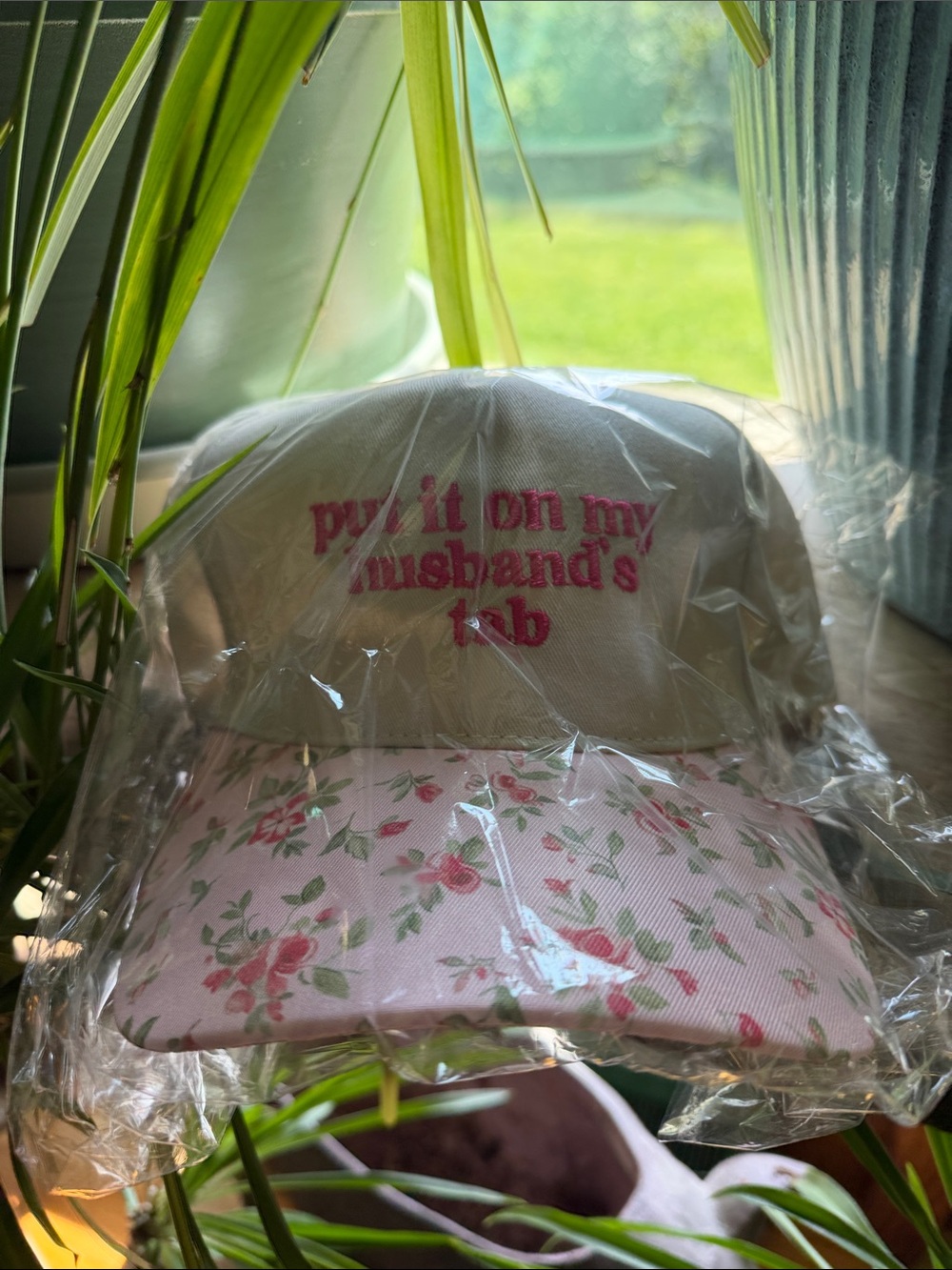 Embroidered Pink Script Floral Baseball Cap